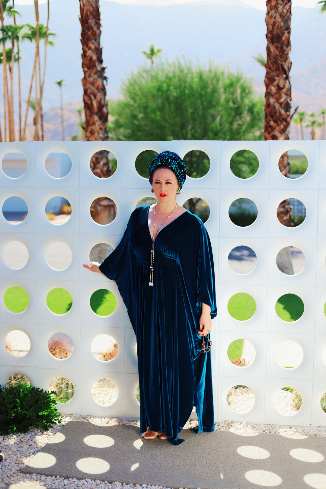 'The Technicolor Teal' Velvet Caftan