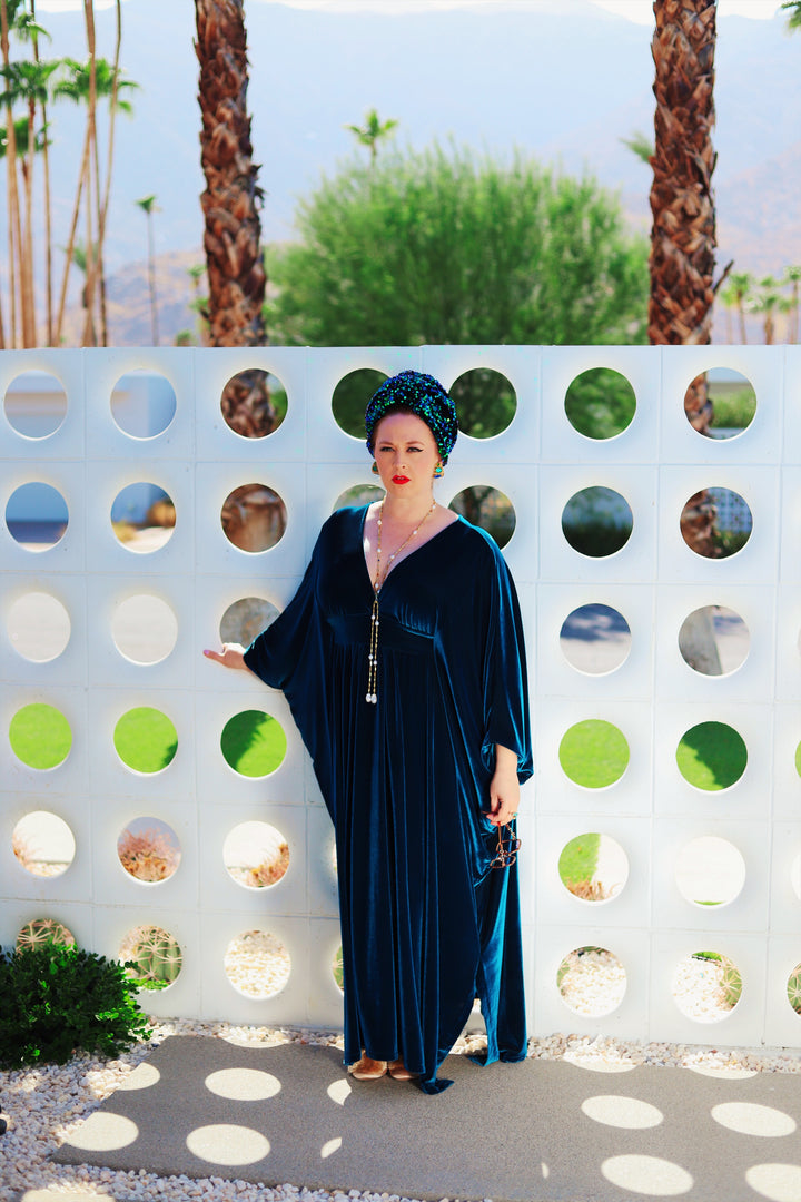 'The Technicolor Teal' Velvet Caftan