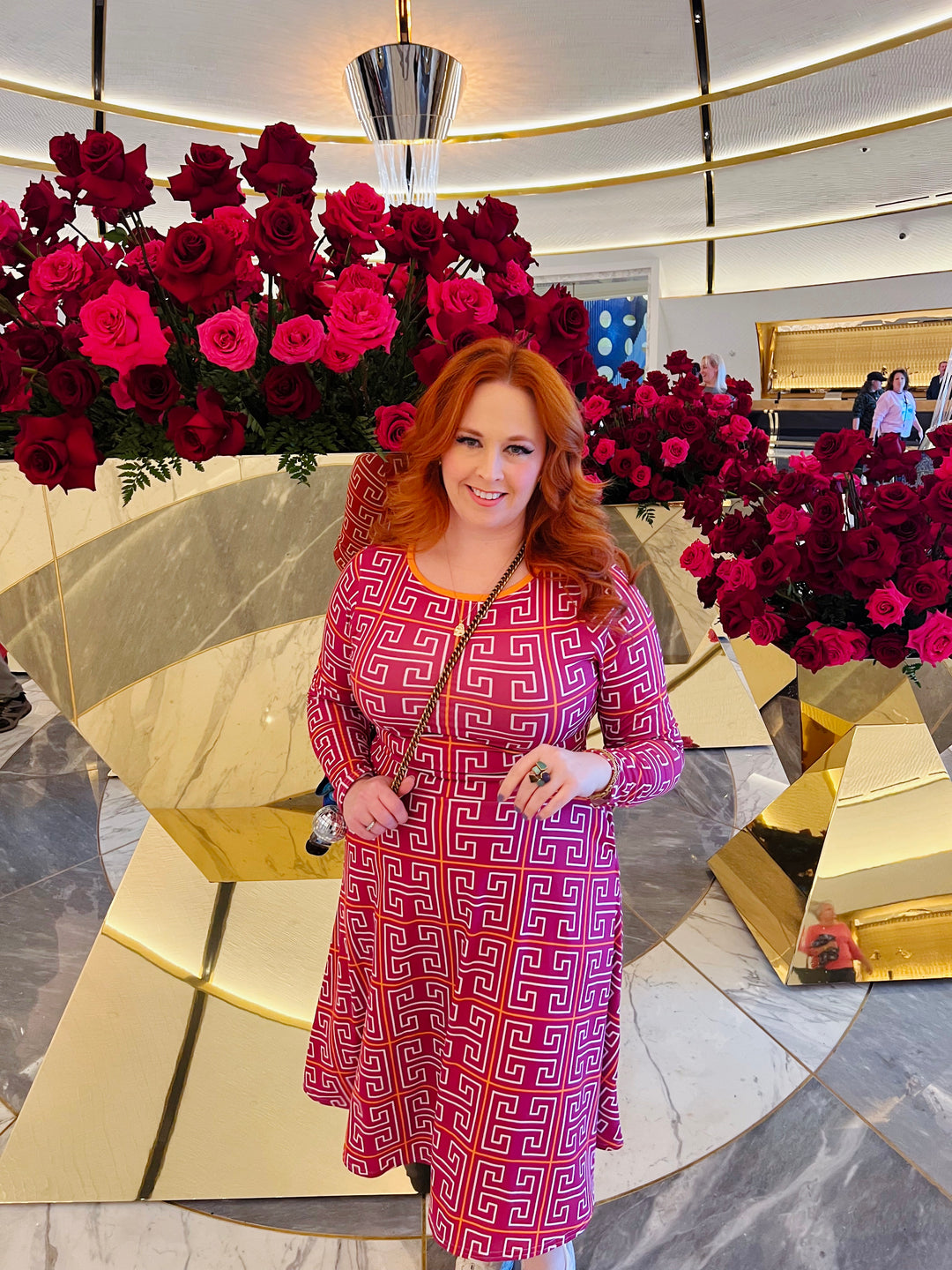 "The Raspberry Dreams" All-over print long sleeve midi dress