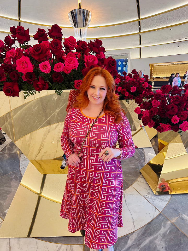 "The Raspberry Dreams" All-over print long sleeve midi dress