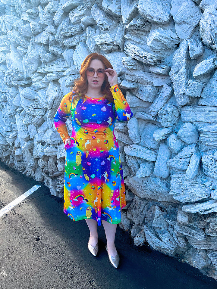 "Y2K Vibez" All-over print long sleeve midi dress