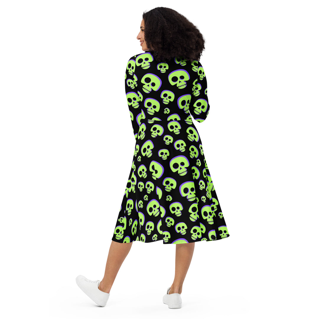 "The Zombie" All-over print long sleeve midi dress