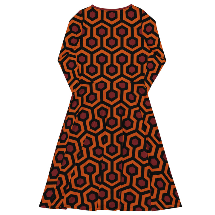 "The Red Rum" All-over print long sleeve midi dress