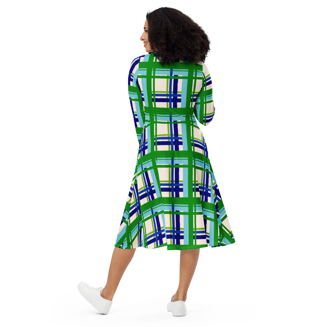 "On the Green" All-over print long sleeve midi dress