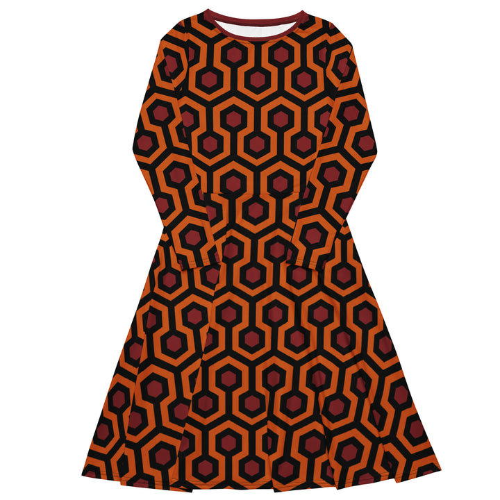 "The Red Rum" All-over print long sleeve midi dress