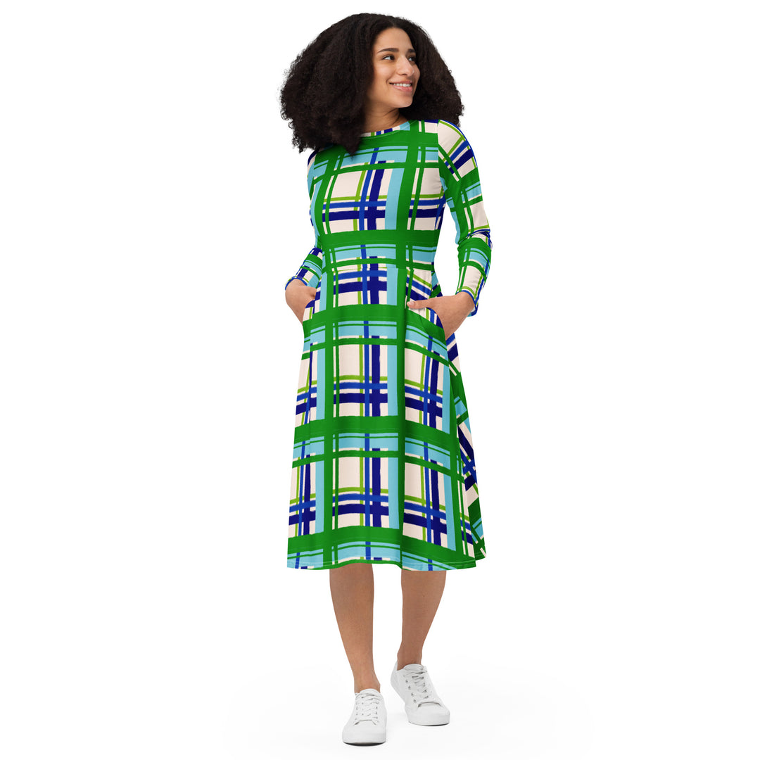 "On the Green" All-over print long sleeve midi dress
