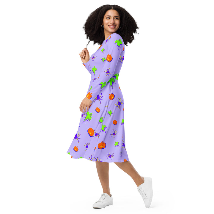 "All Tricks No Treats" All-over print long sleeve midi dress