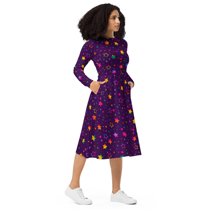 "The Superstar" All-over print long sleeve midi dress