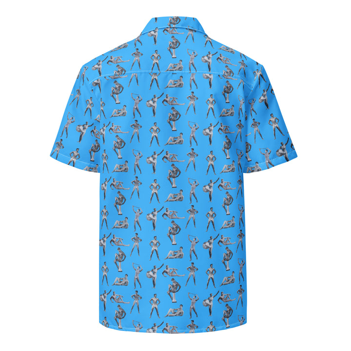 "beefcake bikini beach bingo" button shirt
