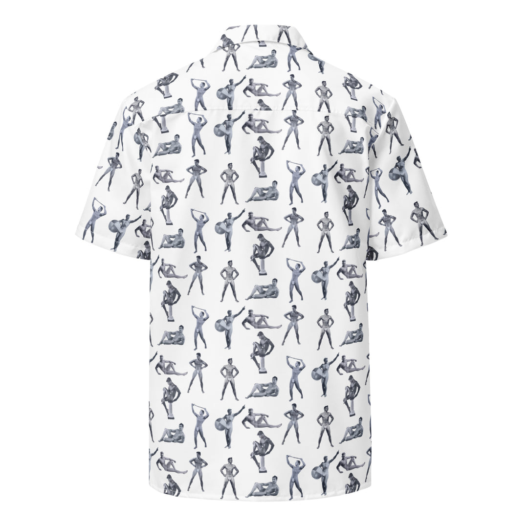 "beefcake bikini beach bingo" button shirt