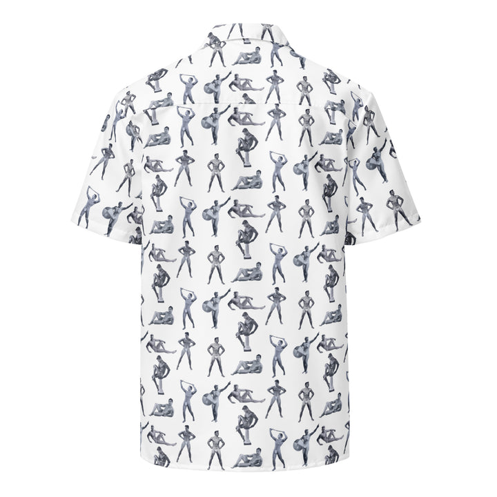 "beefcake bikini beach bingo" button shirt