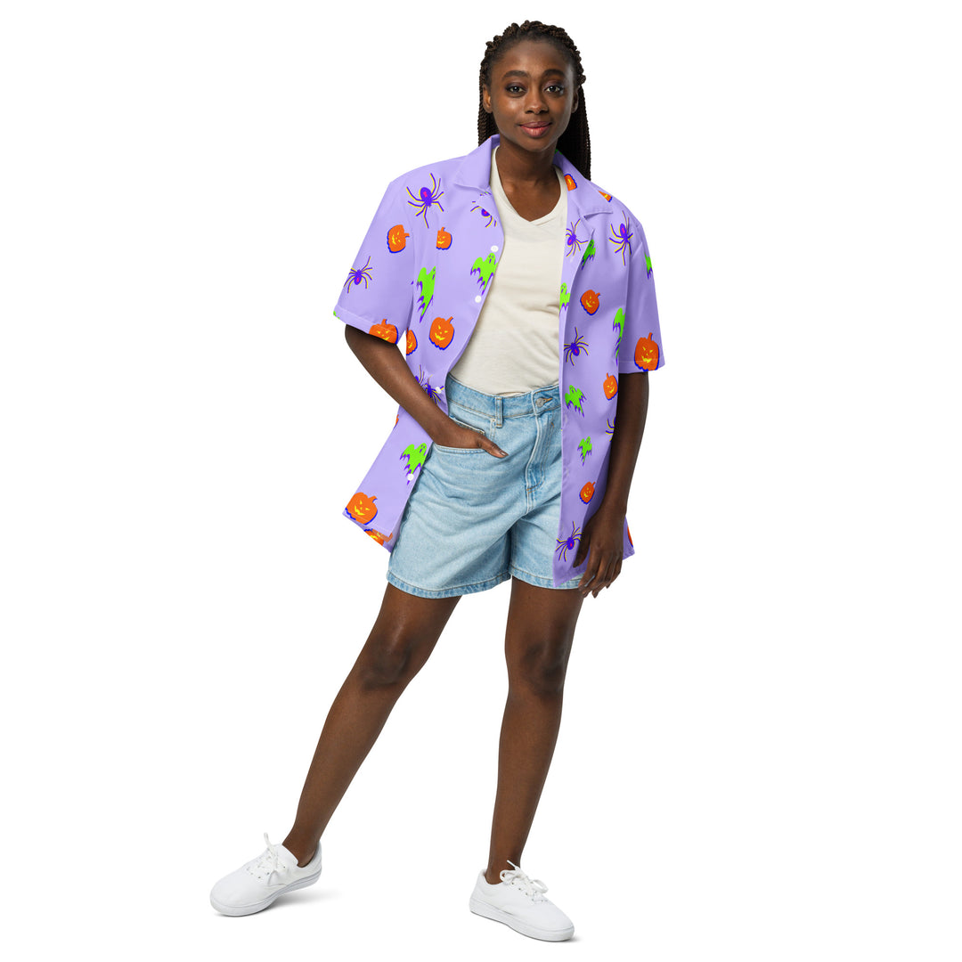 "All Tricks No Treats" button shirt