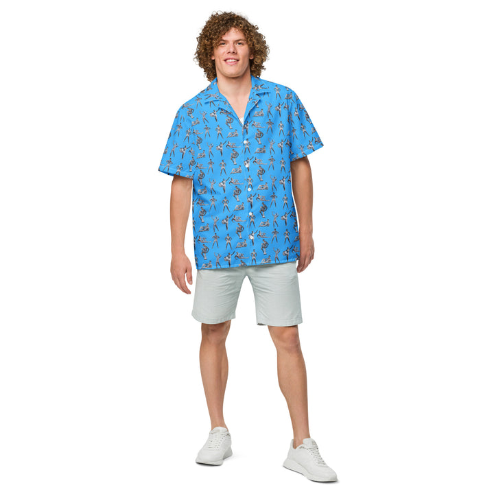 "beefcake bikini beach bingo" button shirt