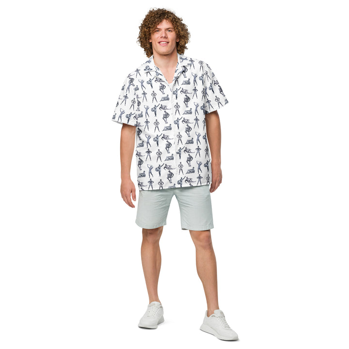 "beefcake bikini beach bingo" button shirt