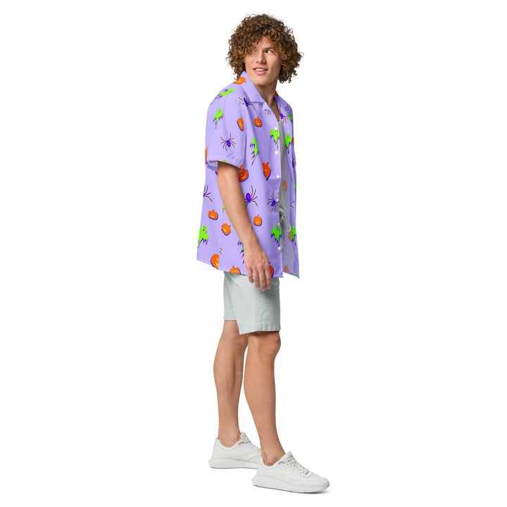 "All Tricks No Treats" button shirt