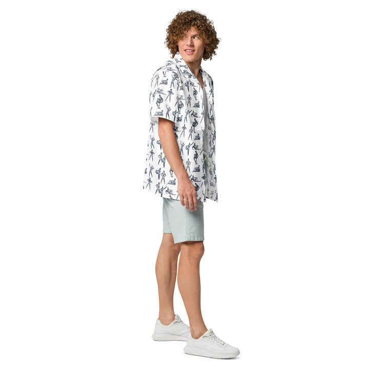 "beefcake bikini beach bingo" button shirt