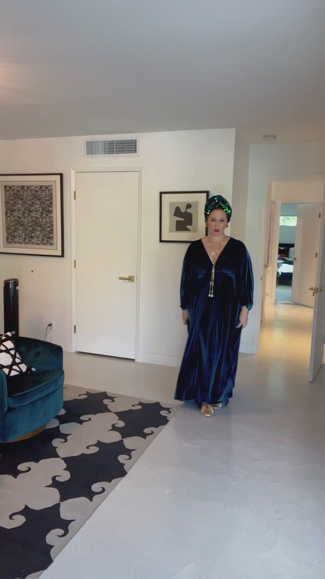 'The Technicolor Teal' Velvet Caftan
