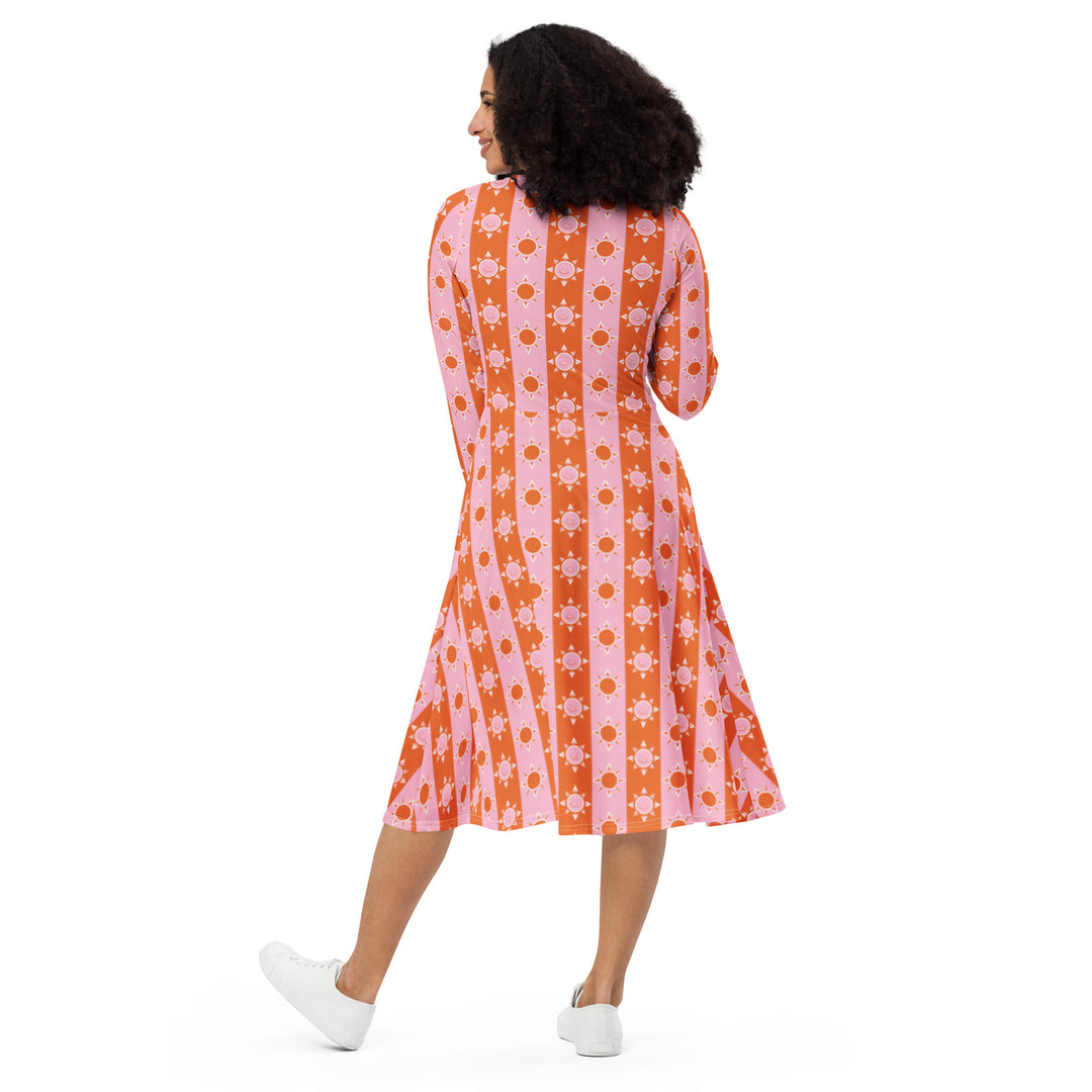 "Sunny Daze" All-over print long sleeve midi dress