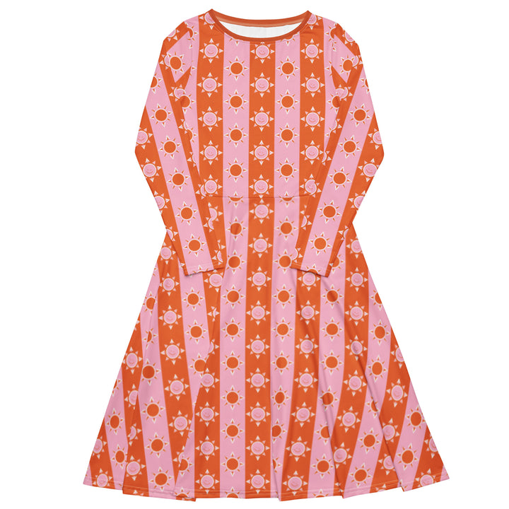 "Sunny Daze" All-over print long sleeve midi dress