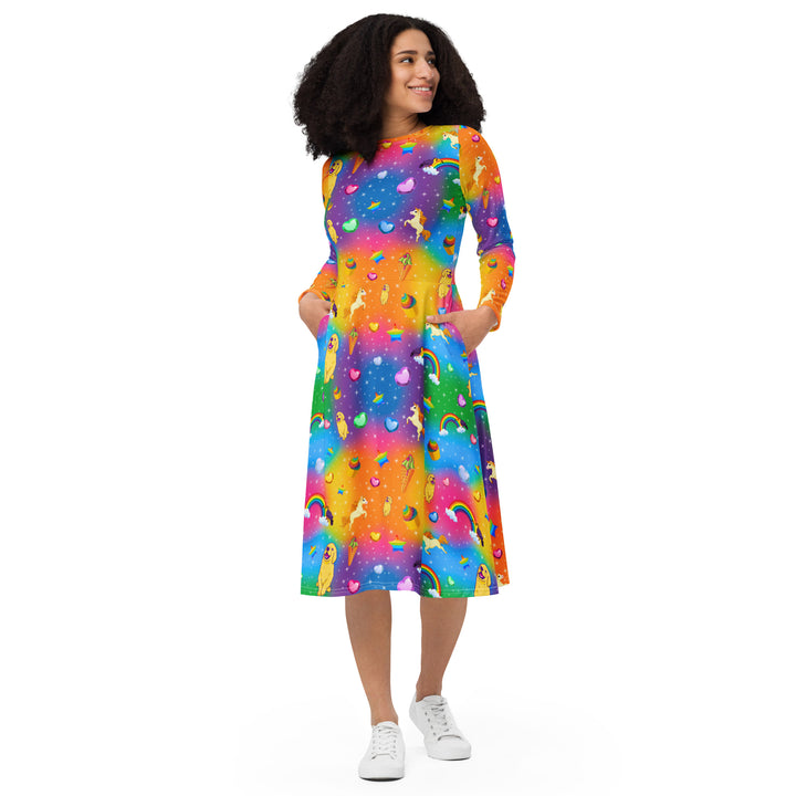 "Y2K Vibez" All-over print long sleeve midi dress