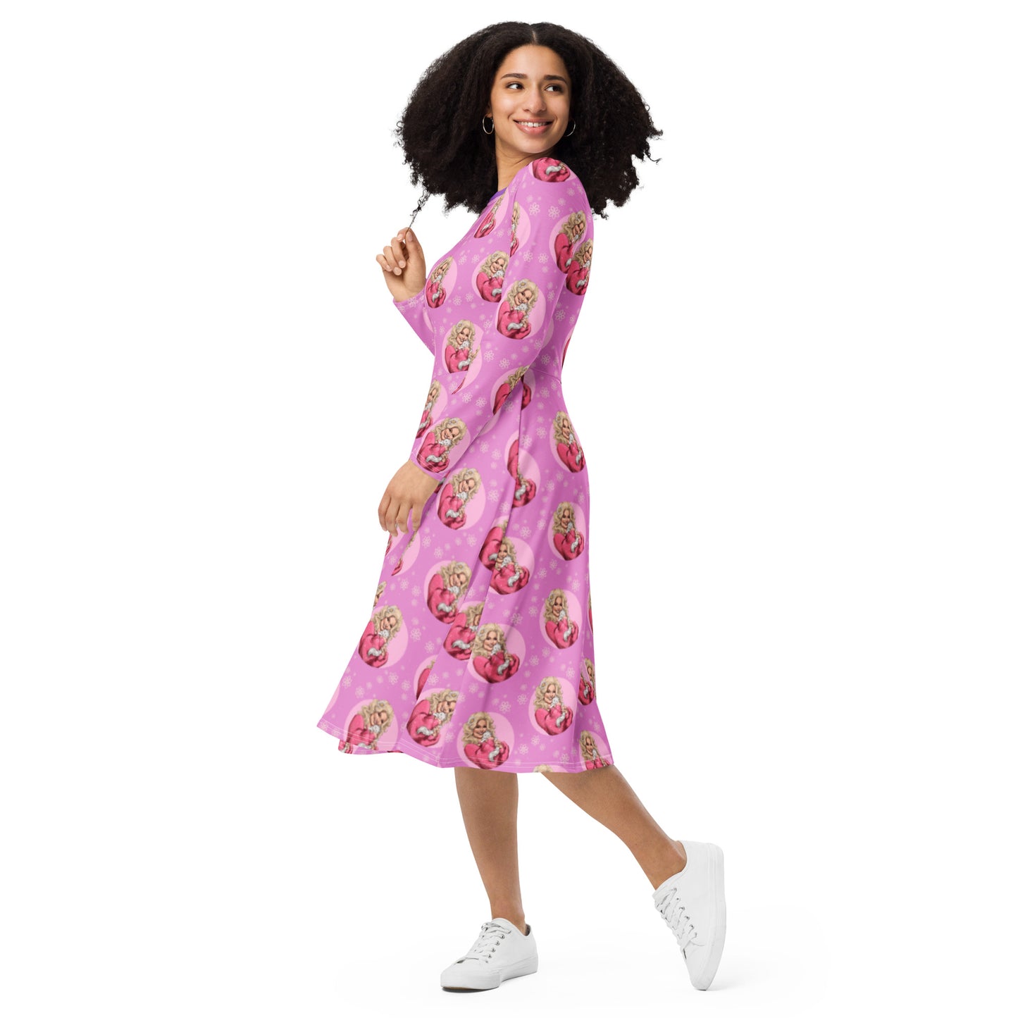 "The Country Queen" All-over print long sleeve midi dress