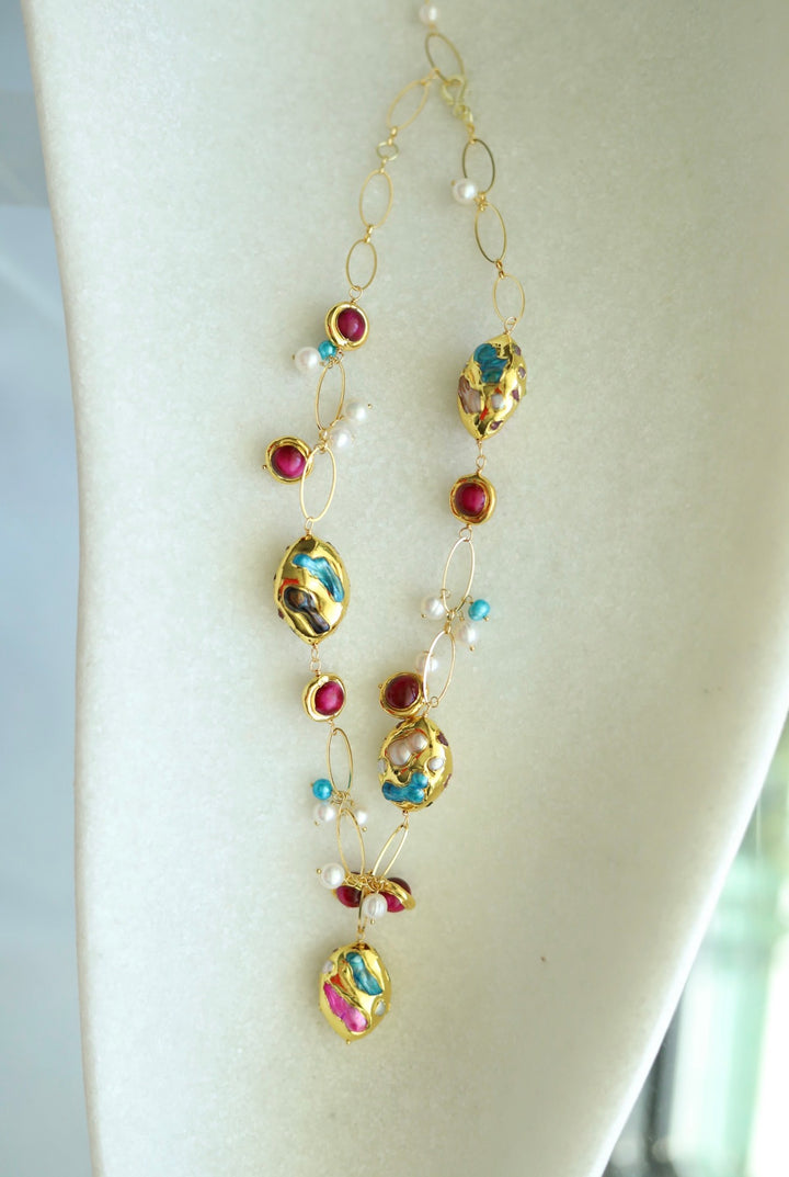 Chunky Pearl & Gem Necklace