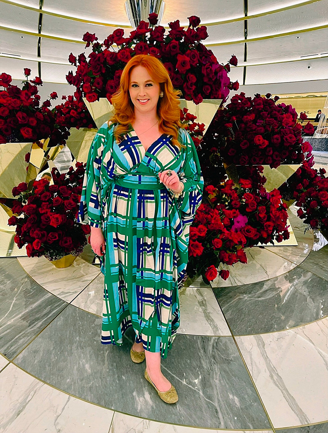 Sample Sale #17: Green Plaid Caftan L/XL Deep V Jersey