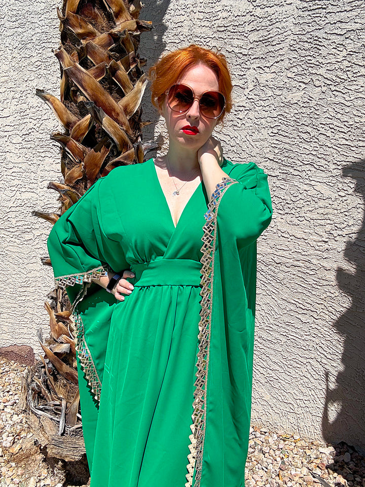 Sample Sale #20: Green Crepe with Mirror Trim L/XL Deep V