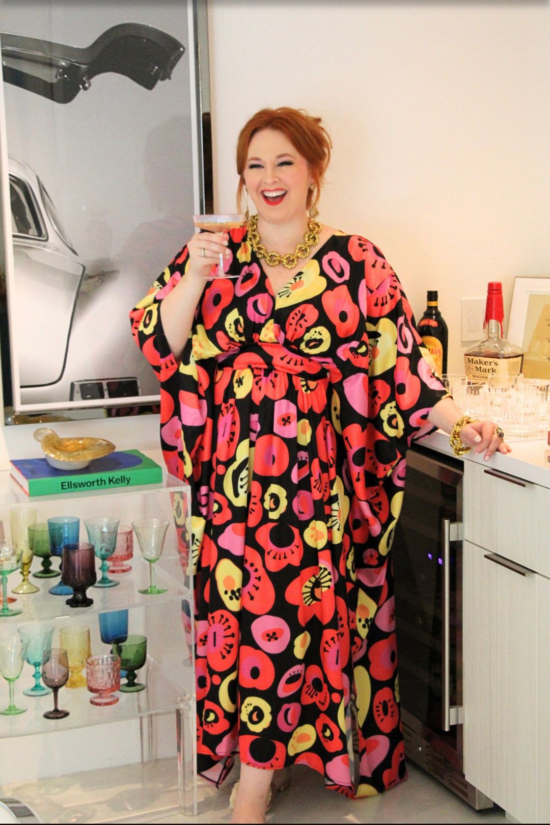SAMPLE SALE Poppy Satin Caftan L/XL