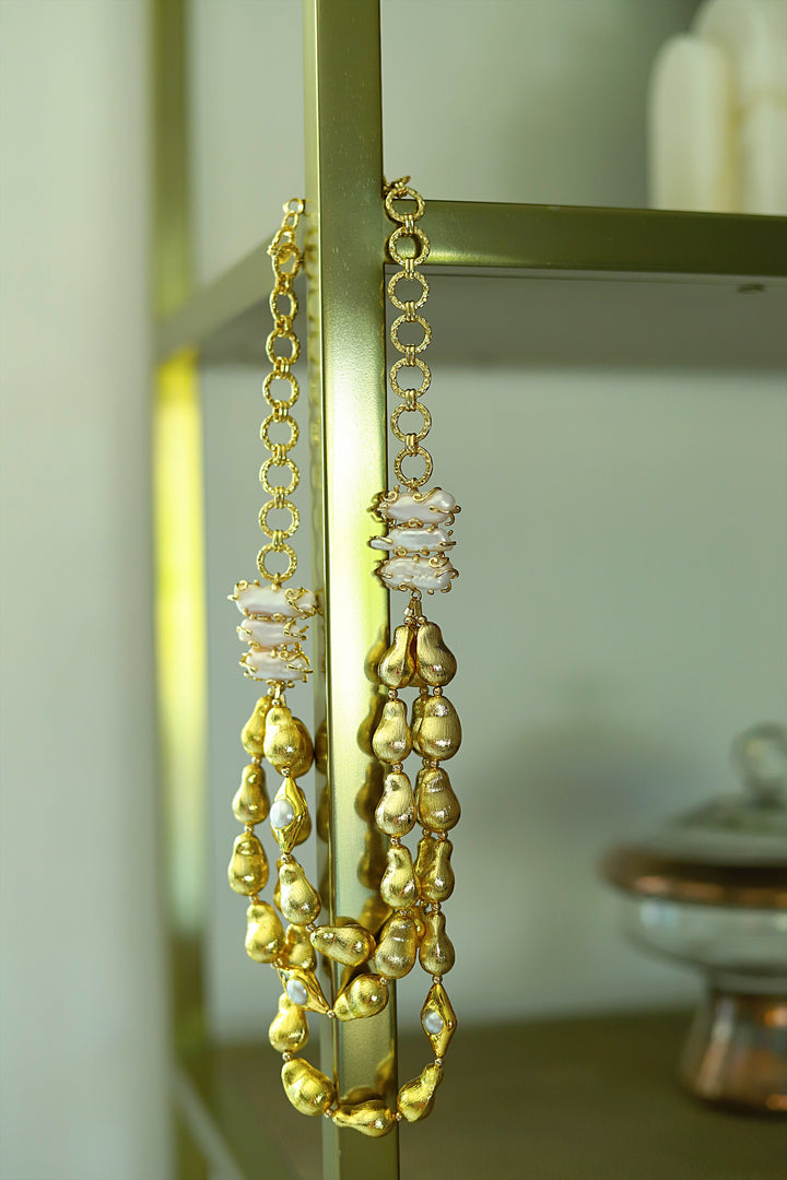 Multi-Strand Gold & Pearl Necklace