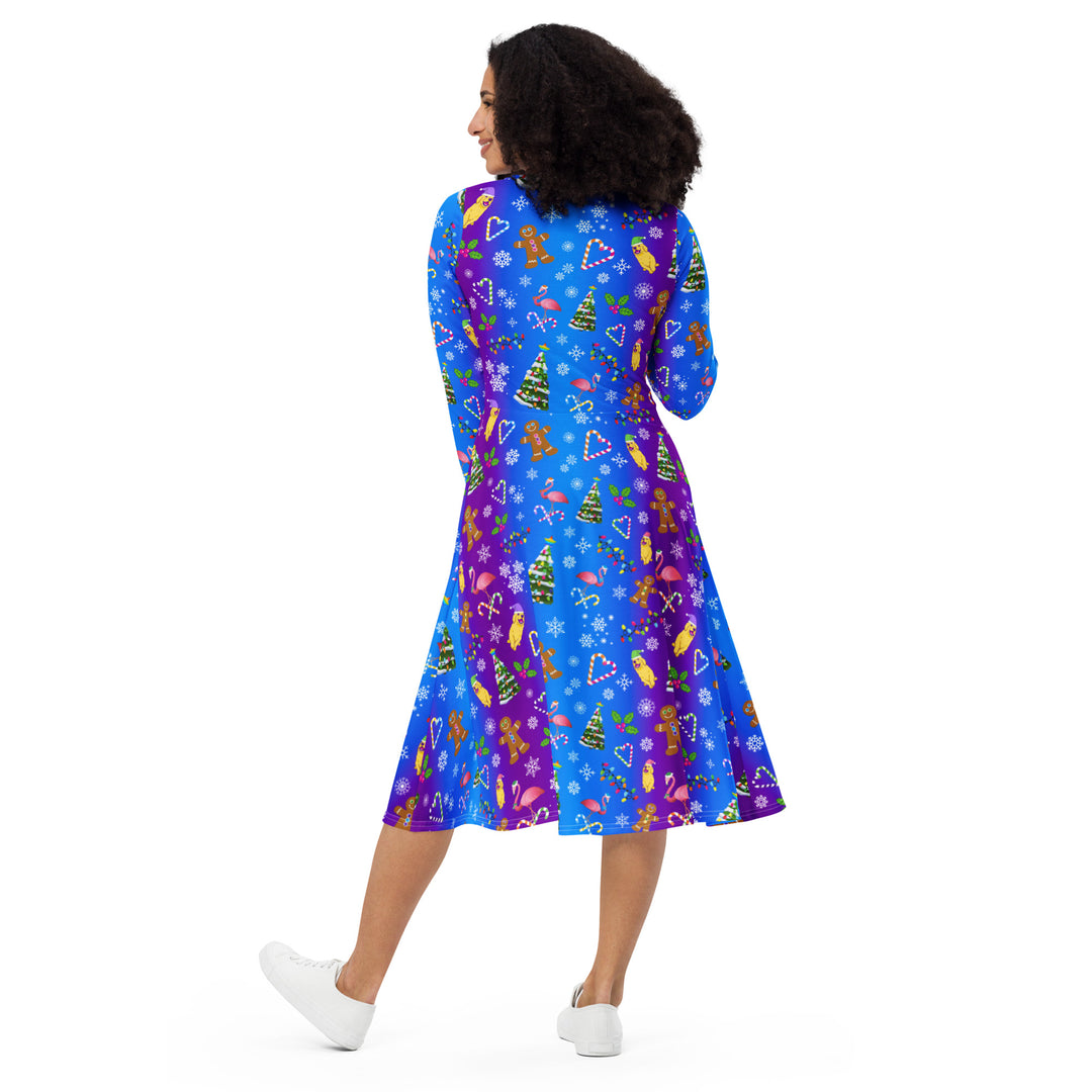 "A Holly Jolly Y2K" All-over print long sleeve midi dress