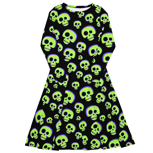 "The Zombie" All-over print long sleeve midi dress