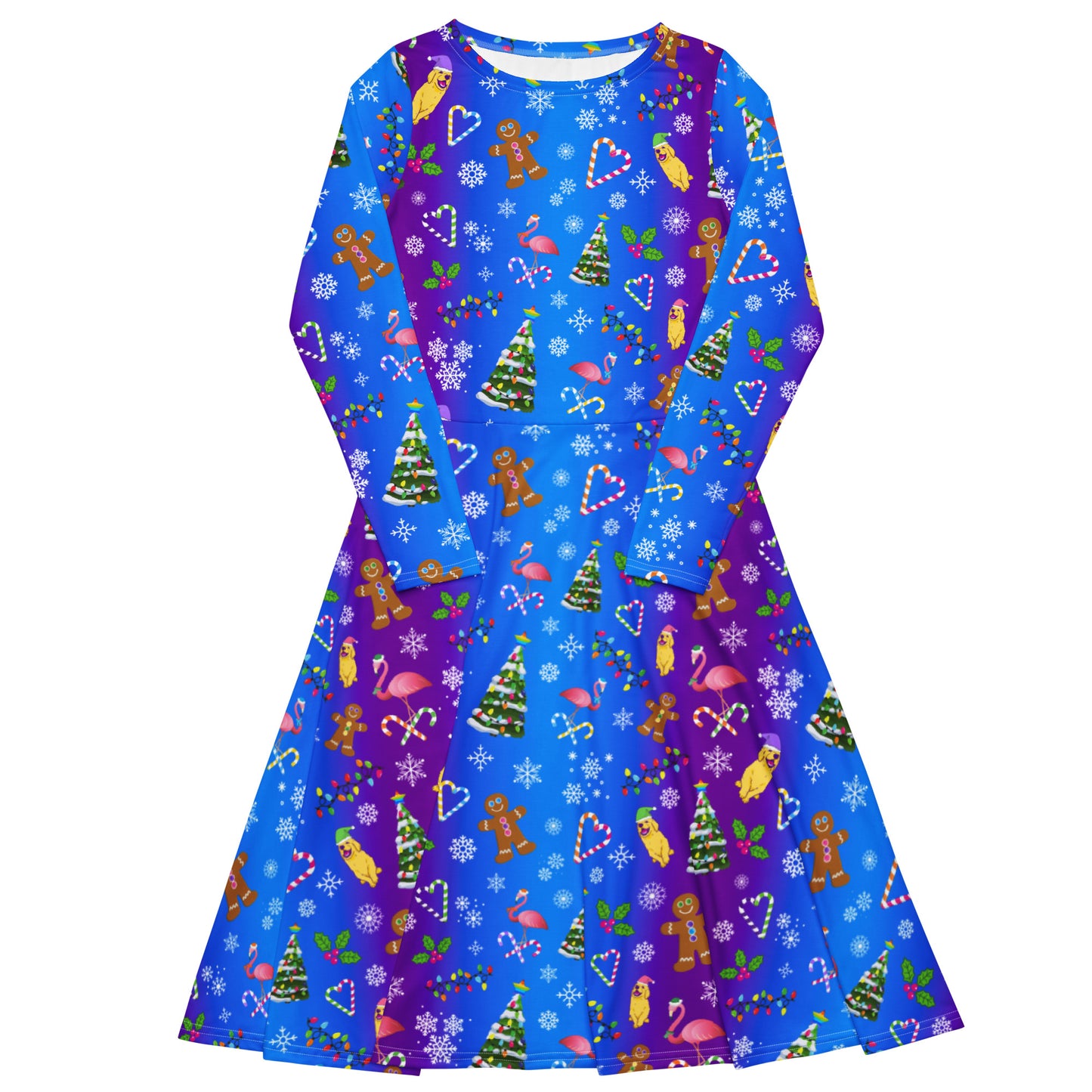"A Holly Jolly Y2K" All-over print long sleeve midi dress