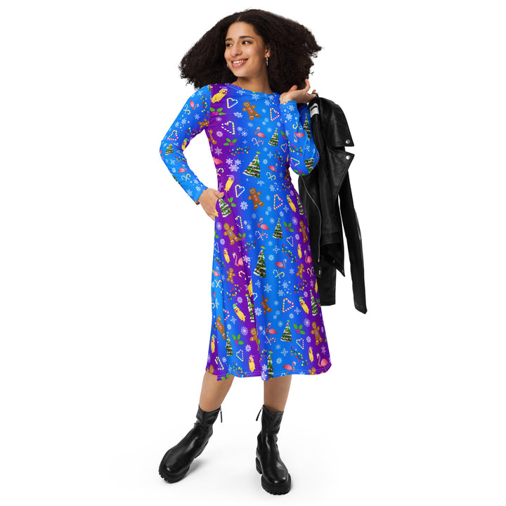 "A Holly Jolly Y2K" All-over print long sleeve midi dress