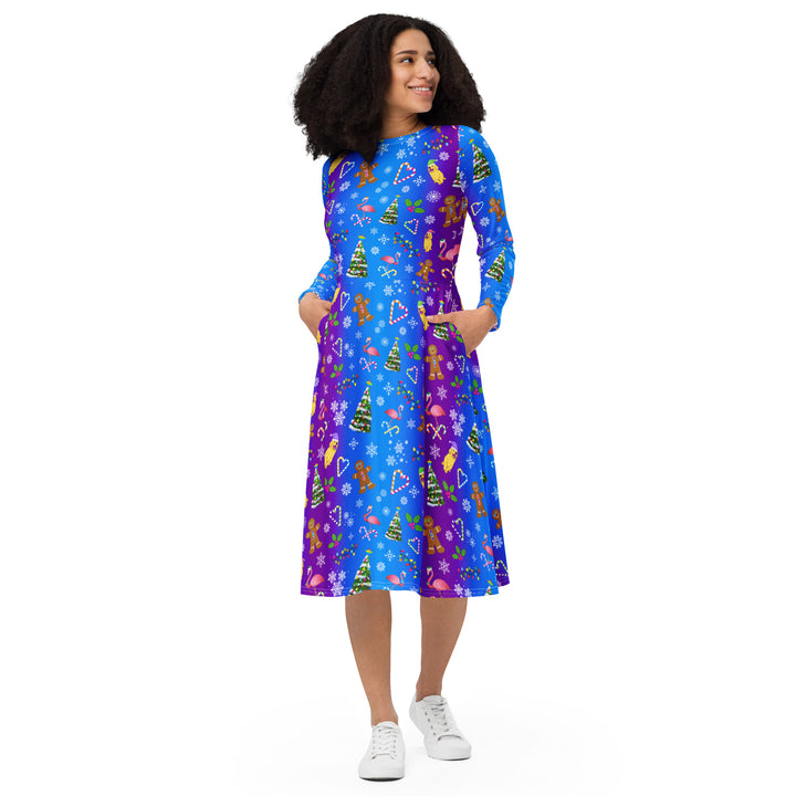 "A Holly Jolly Y2K" All-over print long sleeve midi dress