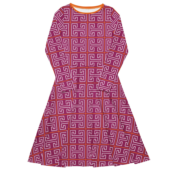 "The Raspberry Dreams" All-over print long sleeve midi dress