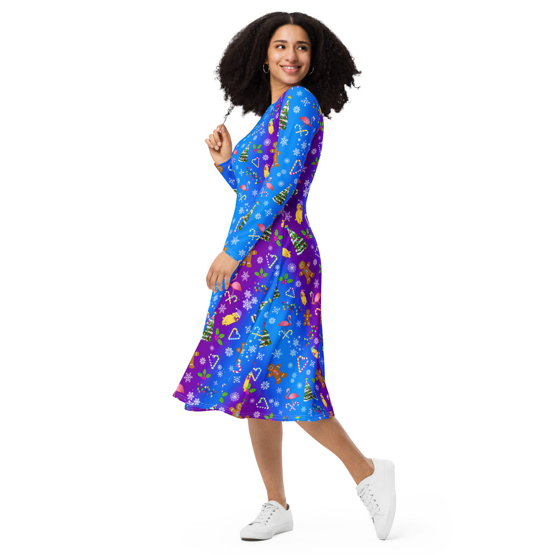 "A Holly Jolly Y2K" All-over print long sleeve midi dress