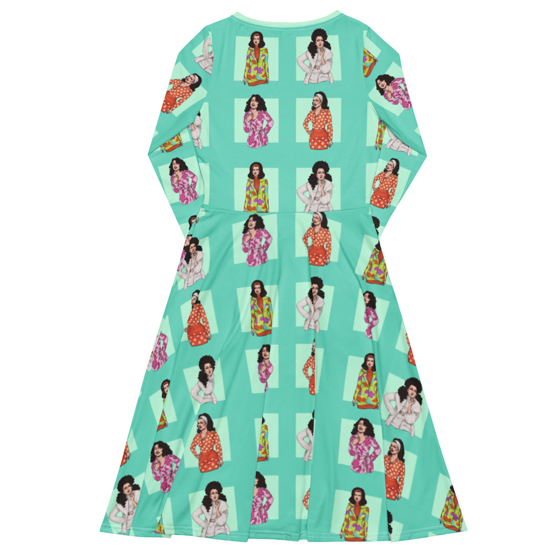 “The Flashing Girl” All-over print long sleeve midi dress