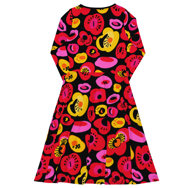 "The Poppy" All-over print long sleeve midi dress