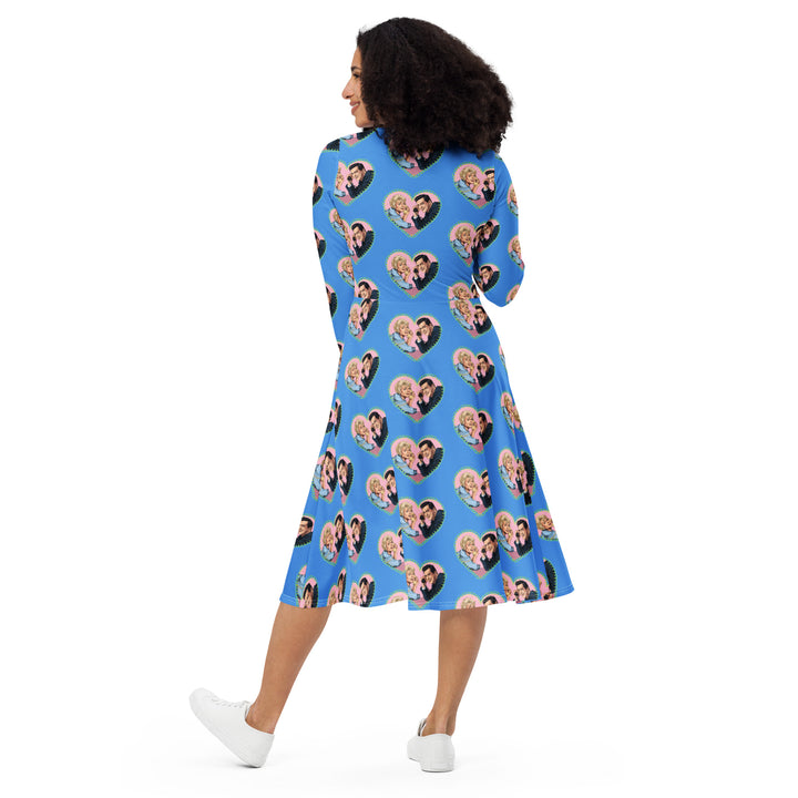 "The Party Line" All-over print long sleeve midi dress
