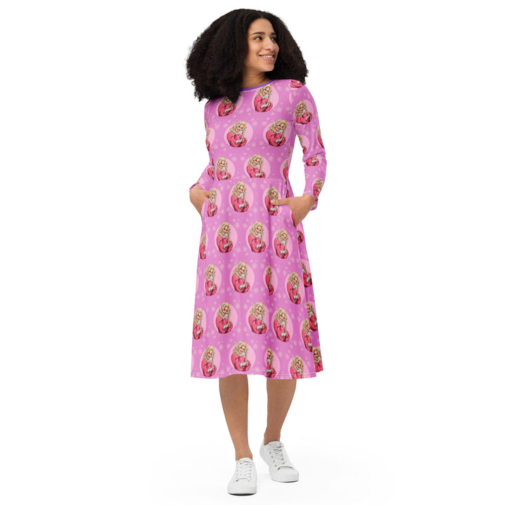 "The Country Queen" All-over print long sleeve midi dress