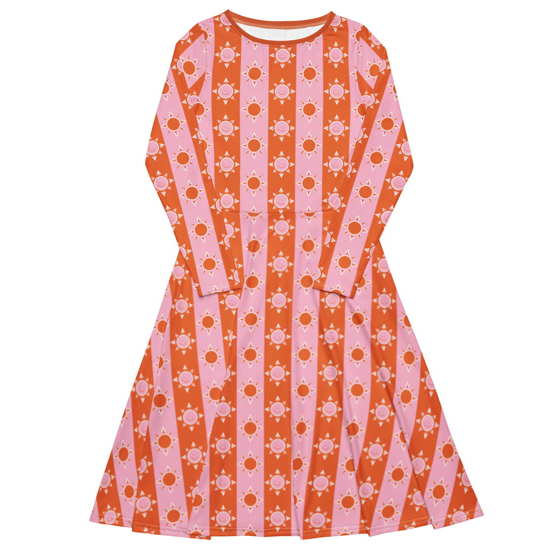 "Sunny Daze" All-over print long sleeve midi dress
