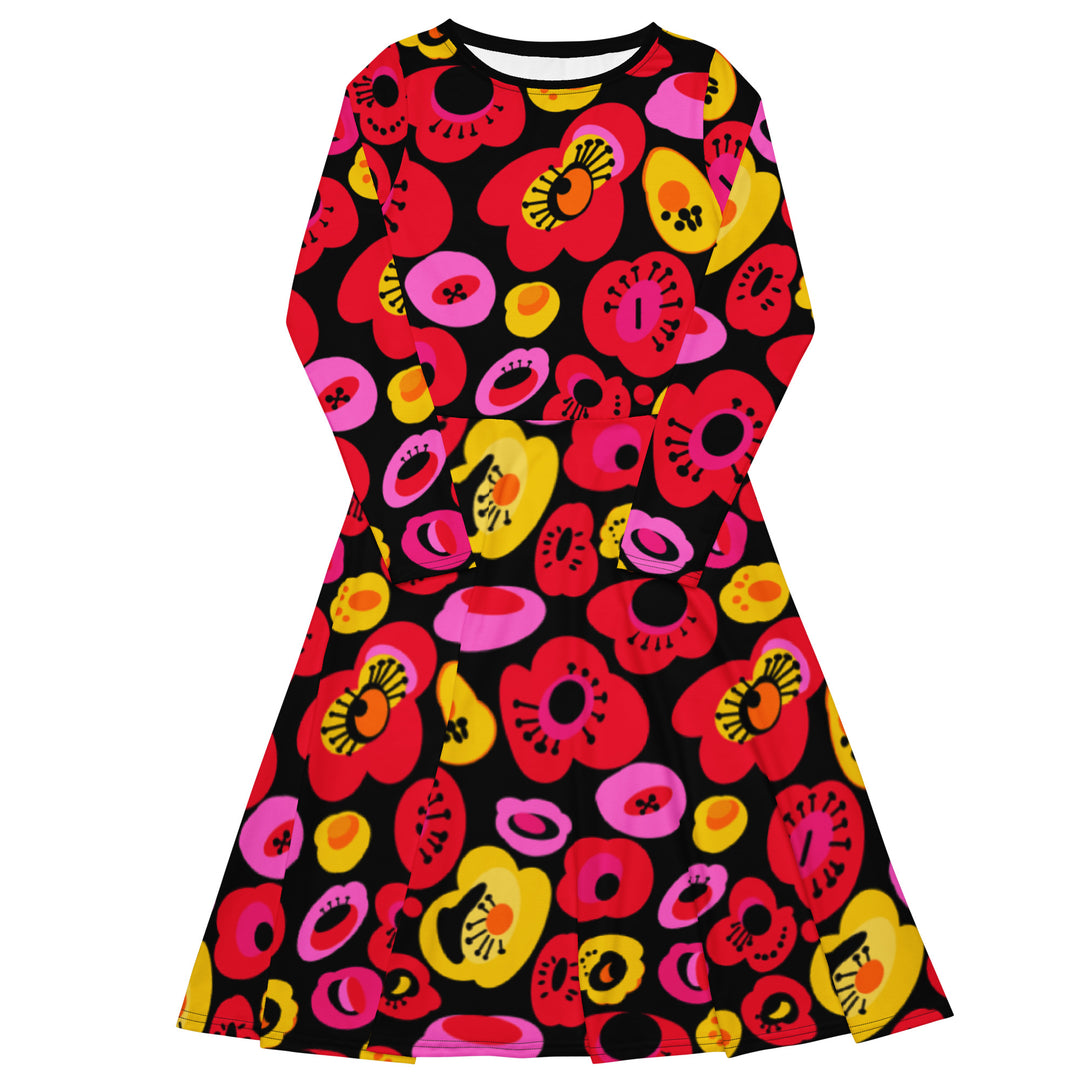 "The Poppy" All-over print long sleeve midi dress