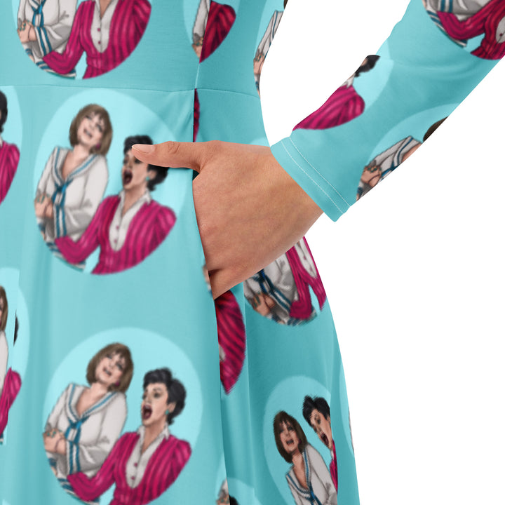 "The Happy Daze" All-over print long sleeve midi dress