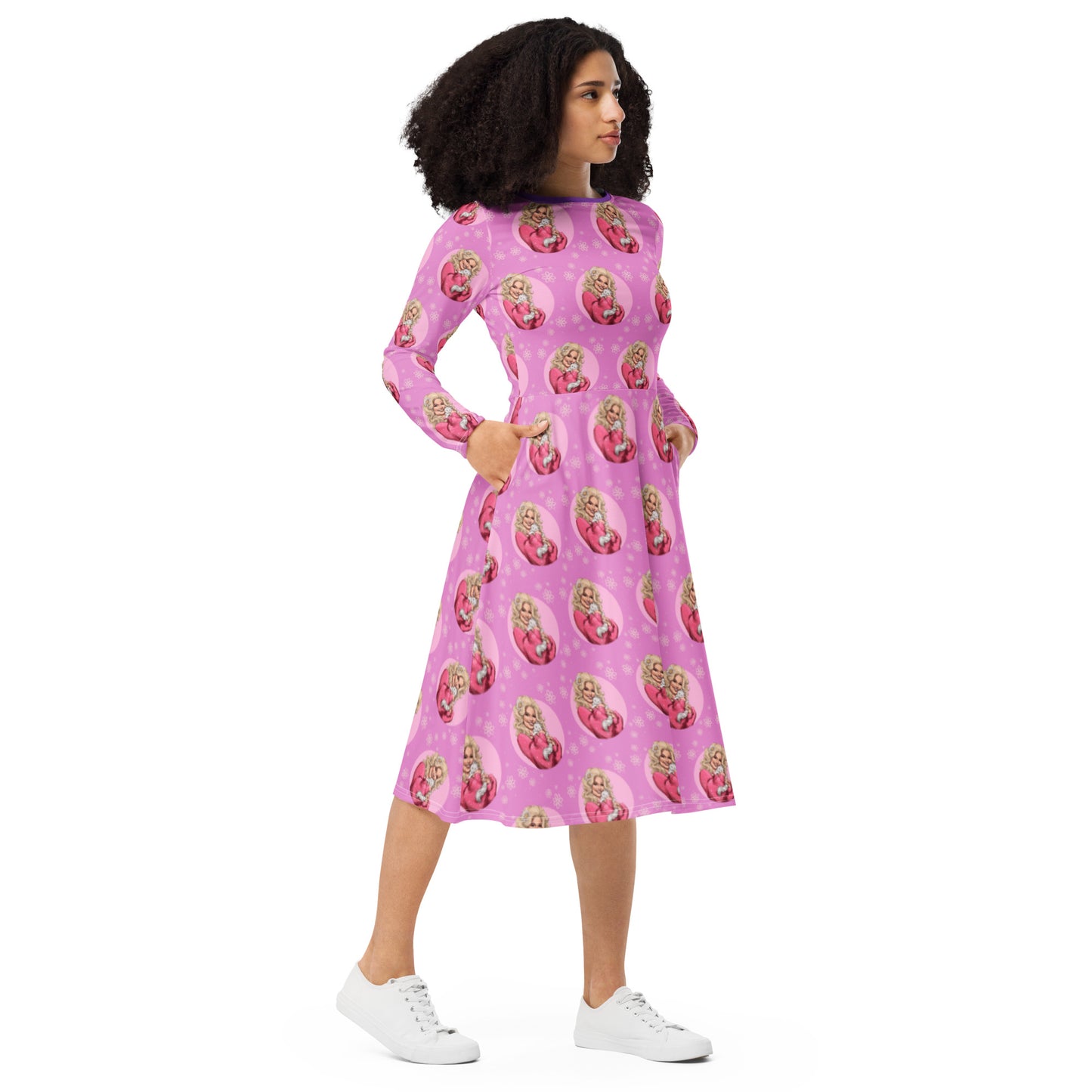"The Country Queen" All-over print long sleeve midi dress